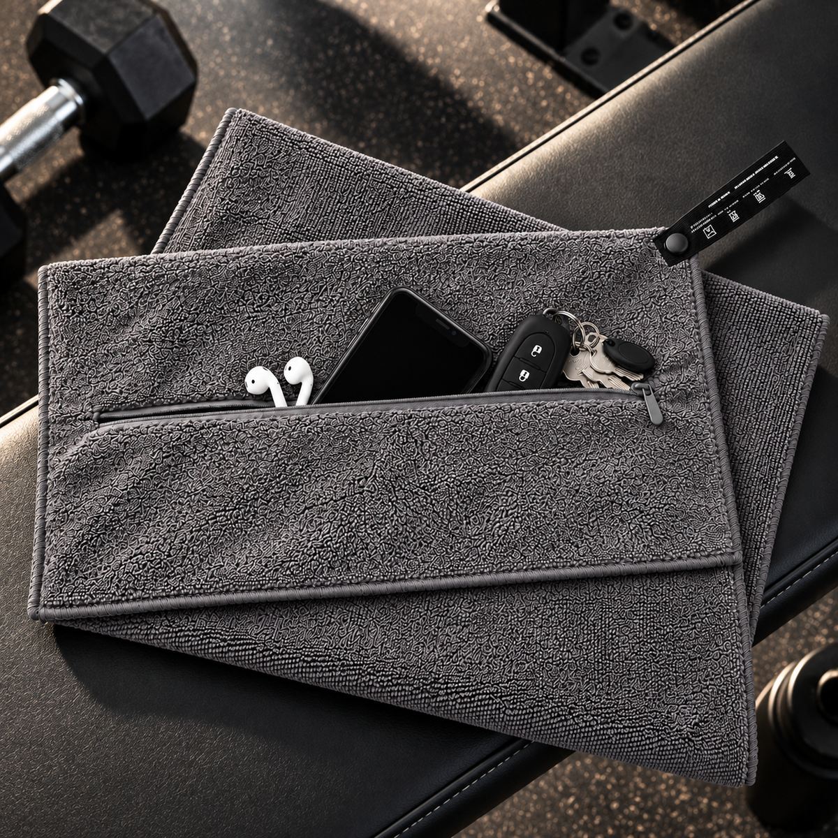 Serviette de Sport Anti-Chute avec Poche Zippée